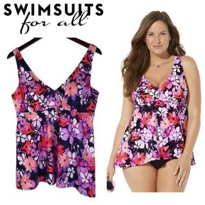 New Swimsuits for All 14 XL Swimsuit Top Tankini Floral Tropical Purple Pink